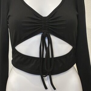 Princess Polly Ruched Cutout Long Sleeve Crop Top Size S Black Sexy Vampy Goth